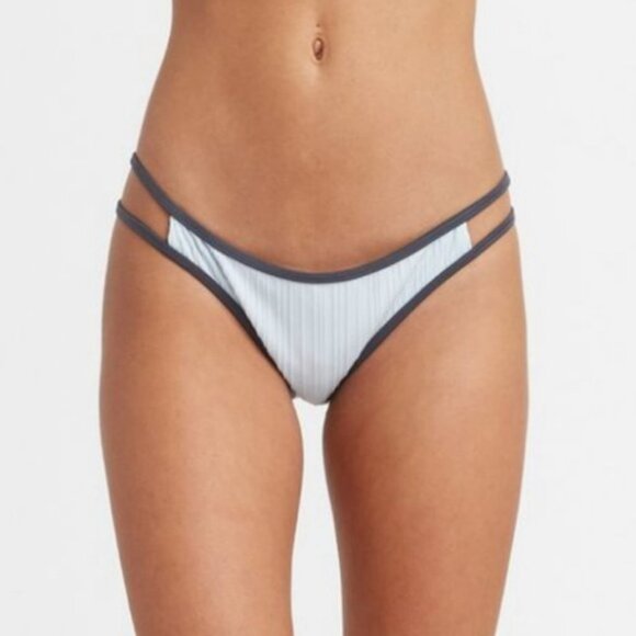 RVCA Bikini Bottoms Mid Rise Ribbed Summer Beach Light Ice Blue Grey NEW - Picture 3 of 6